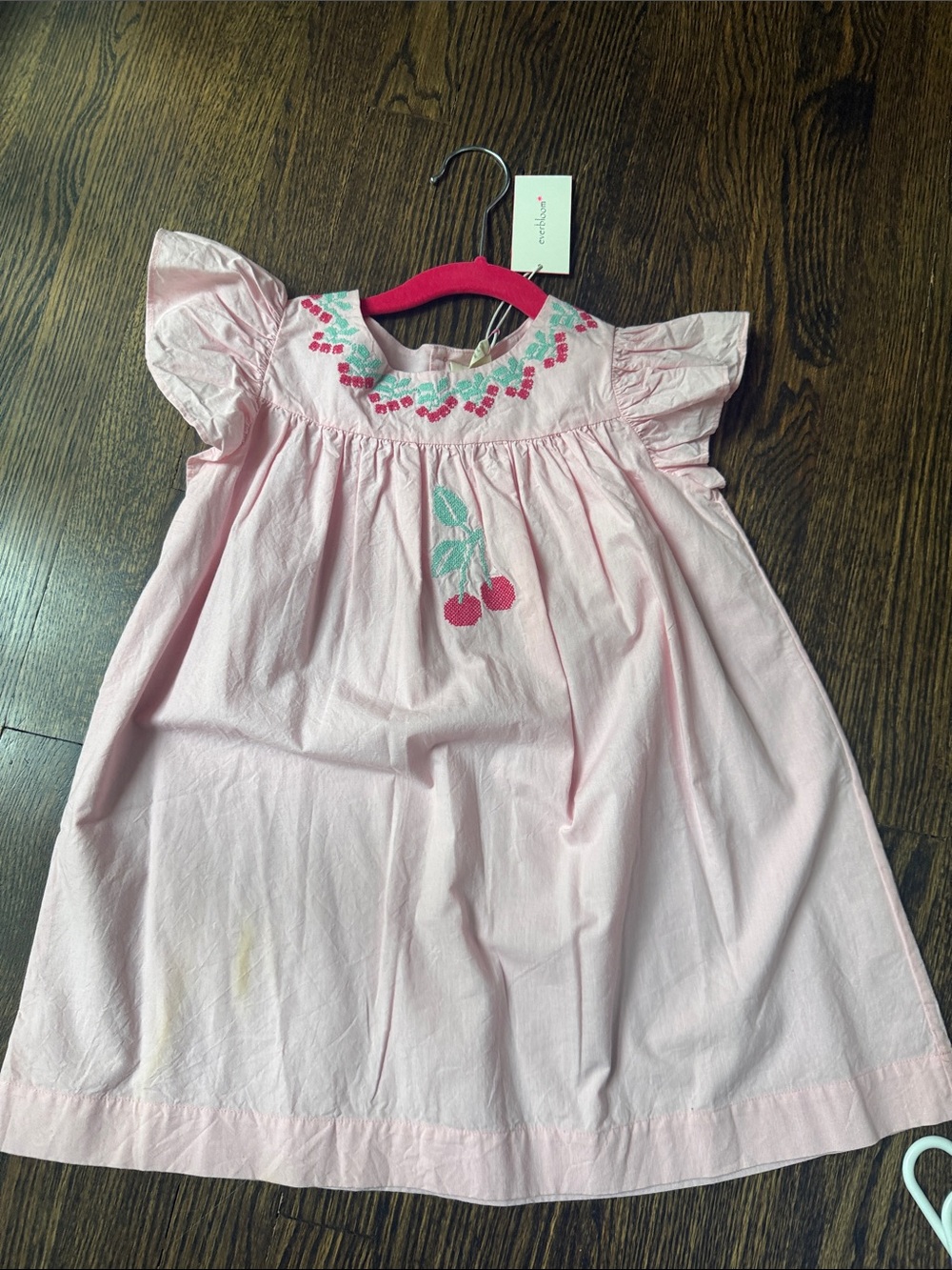 Pink Girls Embroidered Cherry Dress